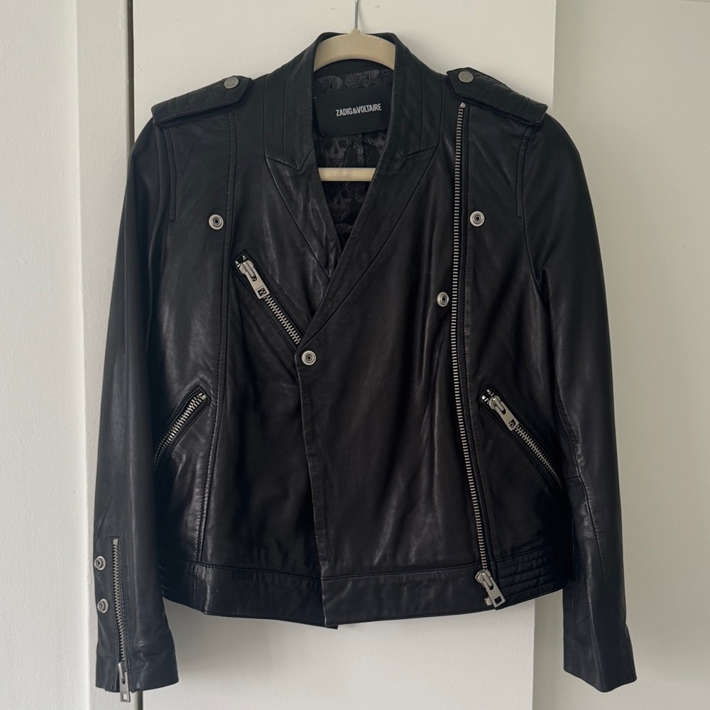 Zadig & Voltaire Black Leather Jacket with Silver Zippers
